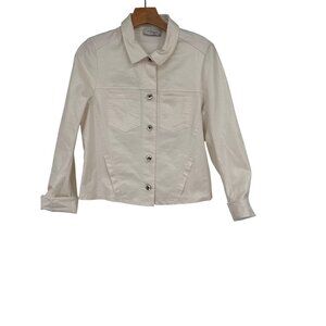 Lola & Sophie Womens Ivory foiled animal print denim jacket cropped size medium
